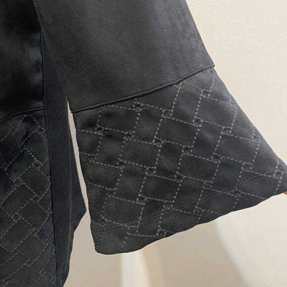 Ali Miles Women’s Black Button-Front Faux Suede Leather Quilted Trim Jacket sz M - Picture 10 of 13